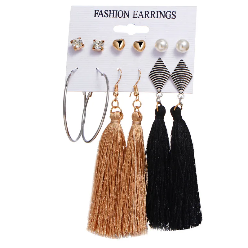 Earrings Set 27 17 км акриловые серьги с кисточками для женщин, богемные серьги, набор больших геометрических висячих сережек Brincos, Женские Ювелирные изделия DIY - Окраска металла: Earrings Set 27