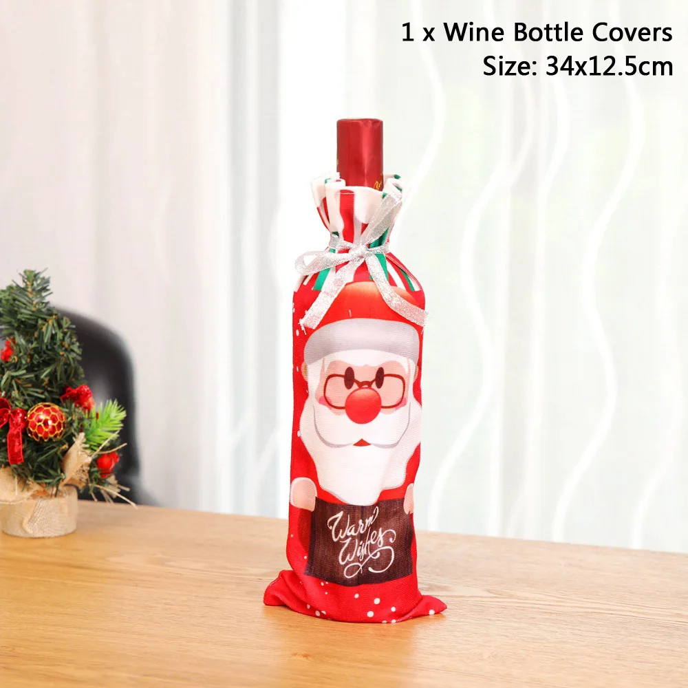 1Pcs Santa Claus Wine Bottle Cover Christmas Ornament Gift Holders Xmas Dinner Party Decorations New Year Home Table Decor - Цвет: F-1