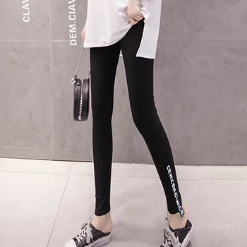 

Silid Color Harajuku Leggings Women High-Elastic Sports Letter Print Leggings Airy Threaded Wild Feet Long Pants