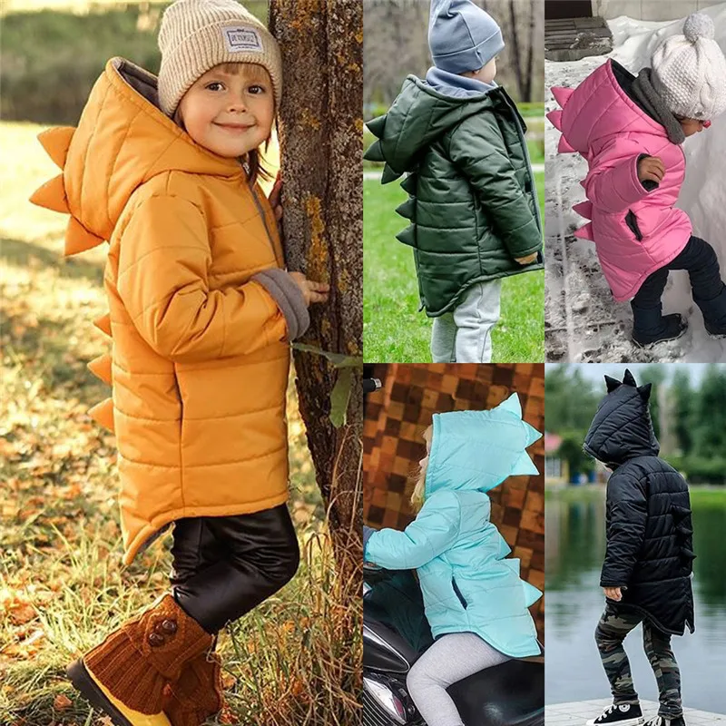 Toddler Kid Baby Girl Boy Hoodies Outwear Coat 3D Dinosaur Winter Warm Jacket