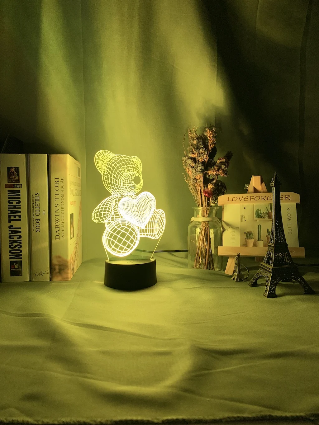 3d иллюзия детский ночник медведь с сердцем светодиодный сенсорный переключатель
