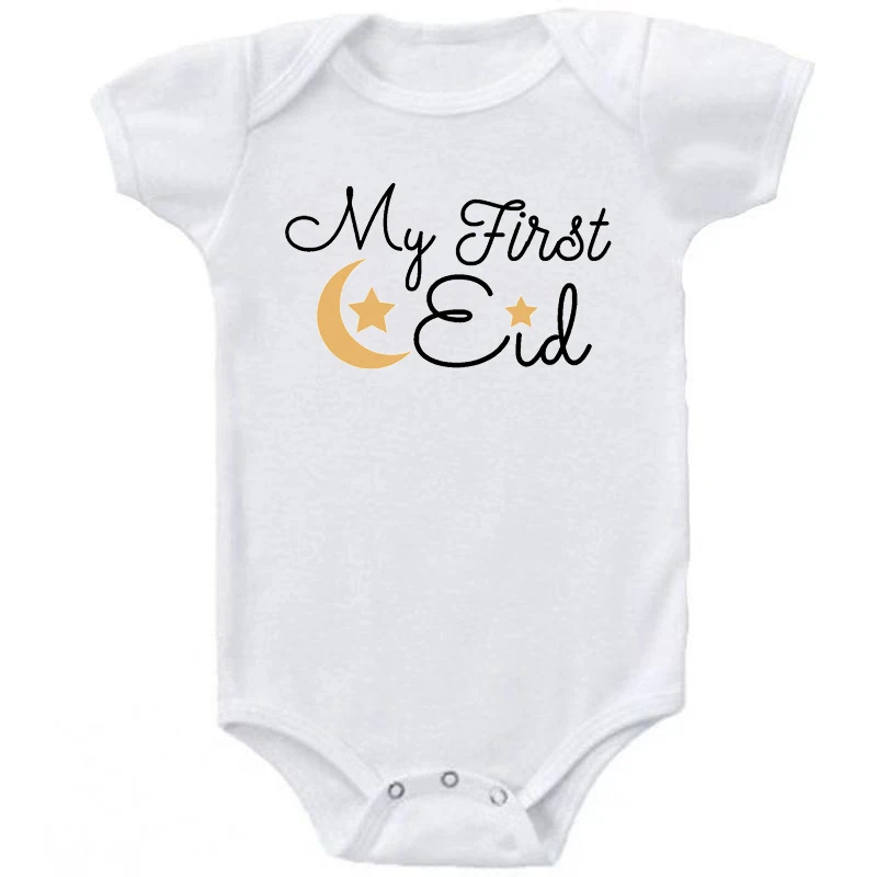 

My First Eid Print Baby Short Sleeve Jumpsuit 2021 New Caasual Letter Girl Boy Rompers Newborn Baby Clothes Newborn Baby Gifts