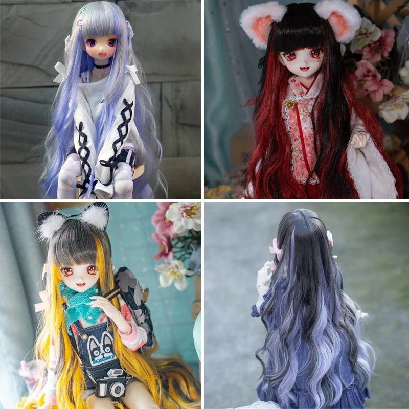 

D03-P250 children toy BJD DD SD MSD 1/3 1/4 1/6 doll's Accessoriess wig Highlight long curly hair with bows 1pcs