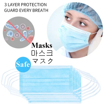 

100Pcs Blue Disposable Mask Dustproof Soft Nonwoven Face Mouth Masks Anti Influenza and Haze Breathing Safety Masks IN STOCK