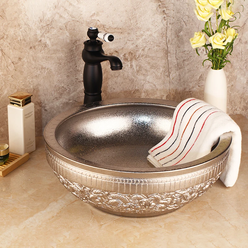 Basin Faucet Set KEMAIDI керамический стеклянный умывальник, никелевый смеситель для раковины с античной латунной ванной кран лист шаблон счетчик верхней раковины-чаши для ванной комнаты - Цвет: Basin Faucet Set