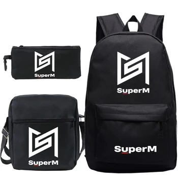 

Mochila 3pcs/set Korean SuperM Backpack with Pencil Bag Teenager Girl Boy School Bag Unisex Travel Laptop Backpack
