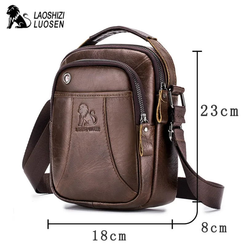 

LAOSHIZI 100% leather men's shoulder bag fashion retro zipper Messenger bags business men's high quality bolsas brand fashions