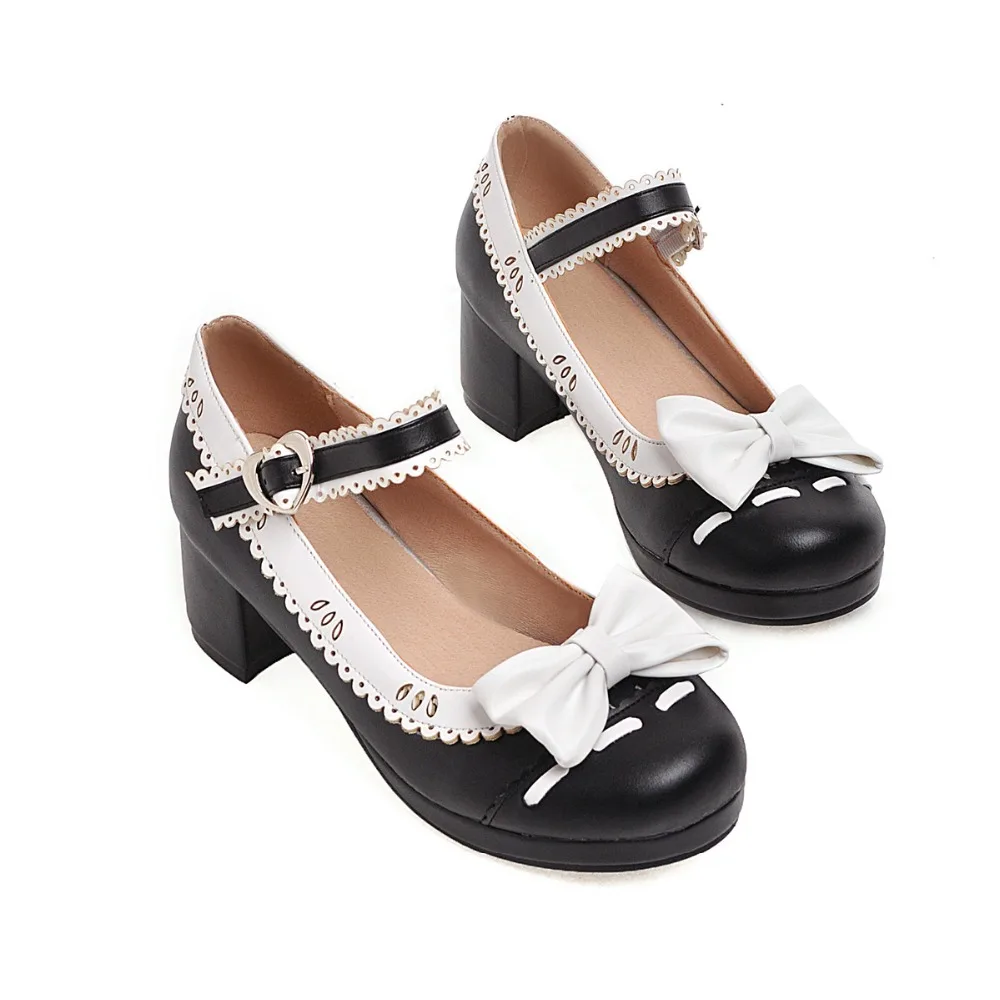 Новые женские туфли-лодочки в японском стиле с бантом в стиле Лолиты Туфли Мэри Джейн на низком каблуке 4,5 см обувь для студенток обувь на среднем каблуке, большие размеры 31-43