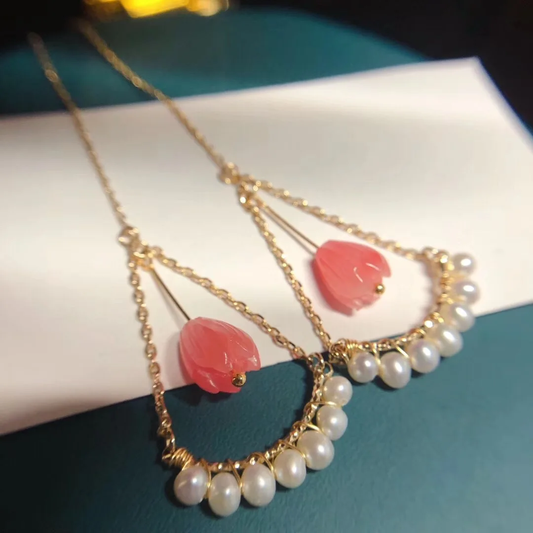 

Butterfly-Style Shell Flower Long Design Classical Gentle Pearl Hanging Earrings Modified Face Qres19i19ie