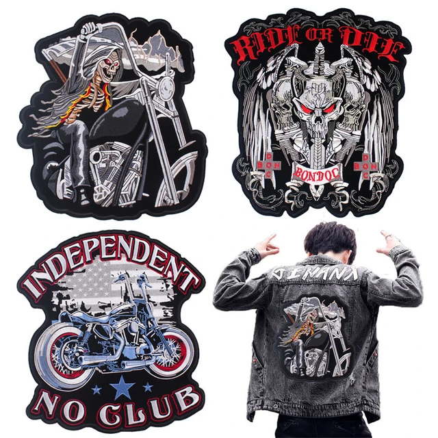 Large Skull Motorcycle Biker Patches For Clothing Big Embroidered Patches  On Clothes Applique Stripes For Jackets Back Badge