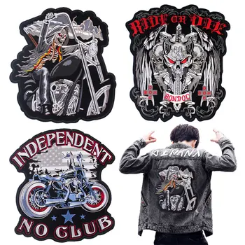 

Large Skull Motorcycle Biker Patches For Clothing Big Embroidered Patches On Clothes Applique Stripes For Jackets Back Badge