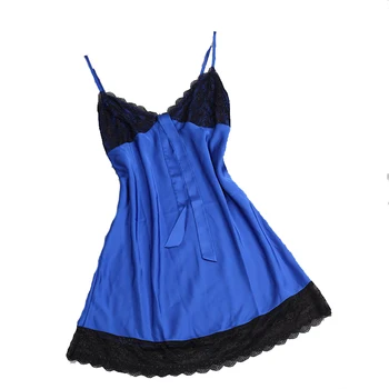 

Lace Patchwork Spaghetti Strap Stain Nightgowns Women Sleepwear Night Dress Sexy Sleepwear