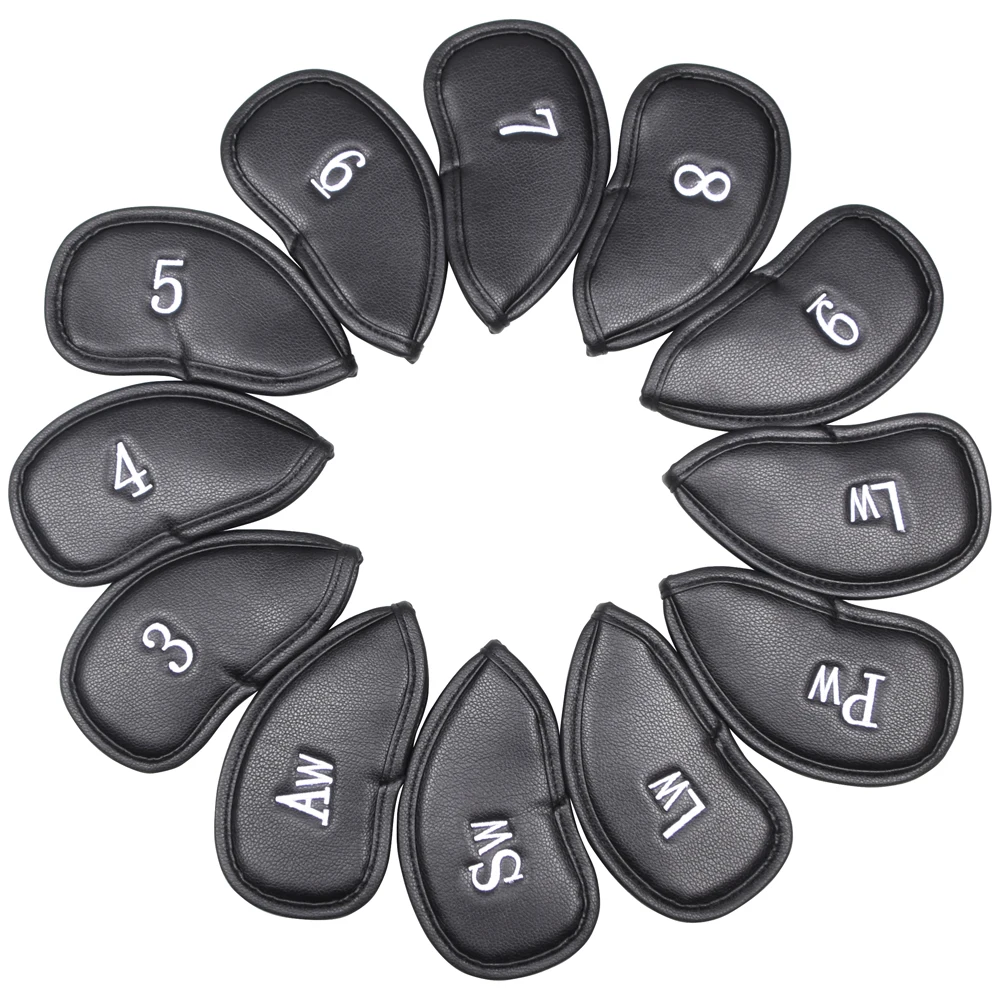 12Pcs/Set Deluxe Synthetic Leather Golf Iron Head Covers Club Headcover