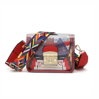 

2019 New Fashion Transparent Jelly Women's Bag Ladies Summer Candy Color Crossbody Bag Wide Shoulder Strap Messenger Bag Woman