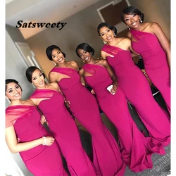 Sheath Bridesmaid Dresses Cheap One Shoulder Sweep Train Wedding Party Gowns Formal Gowns Maid Of Honor Dress