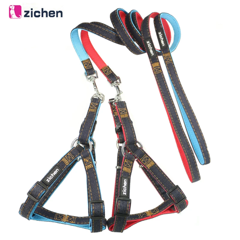 Adjustable Nylon Dog Harness Leash Vest Fashion Denim Double Thick Soft Material For Large Medium Dogs Pets Accessories | Дом и сад