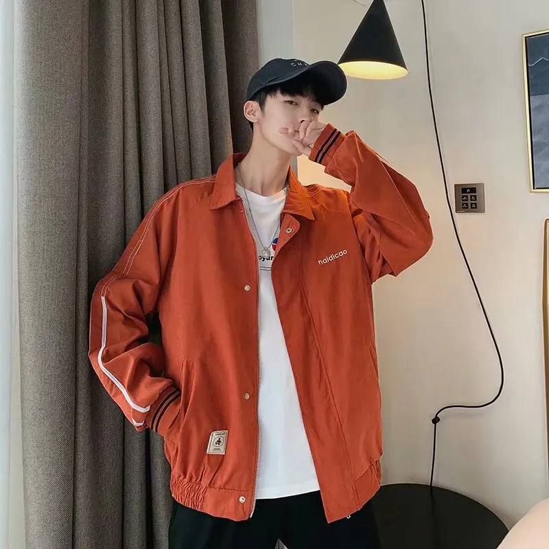 

New Autumn Harbor Wind Retro Collar Jacket Male Street Alphabet Printed Jacket Male Loose Top