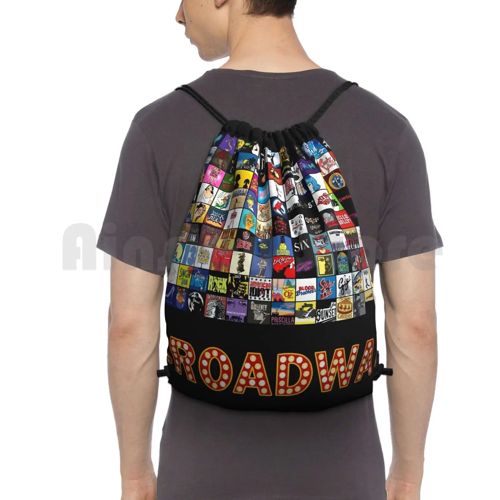 

Broadway Musical Theatre Logos-Hand Drawn Backpack Drawstring Bags Gym Bag Waterproof Broadway Musical Theatre Logos Hand