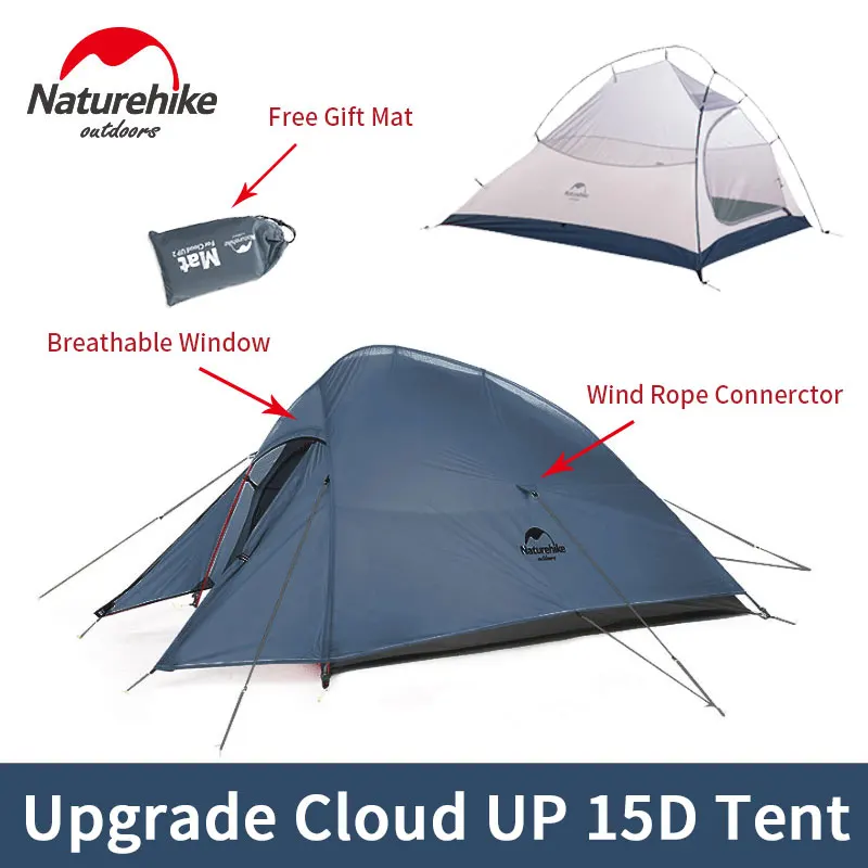 Naturehike tent Upgrade Cloud Up 1 2 3 Persons Camping Tent Outdoor 20D Silicone Ultralight Tent With Free Mat NH17T001-T