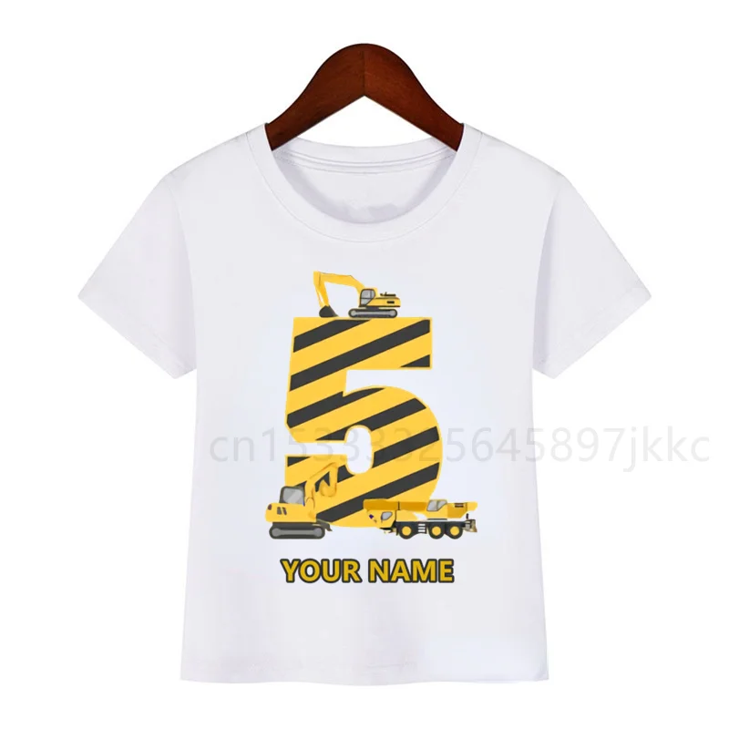 Children's Cartoon Excavator Construction Truck Bulldozer Crane Name Printing T-shirt Boy Girl Birthday Number Funny Gift Tshirt t-shirt design kid Tops & Tees