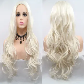 

White Color Synthetic 13*3 Lace Front Wig Natural Wave Heat Resistant Fiber Natural Hairline Middle Parting Hair For Women Wigs