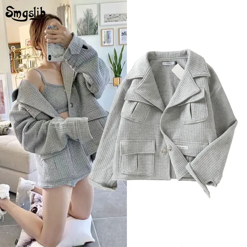 

2019 winter jacket women ins fashion blogger multi pockets oversize vintage thick jacket single breasted loose womens jackets