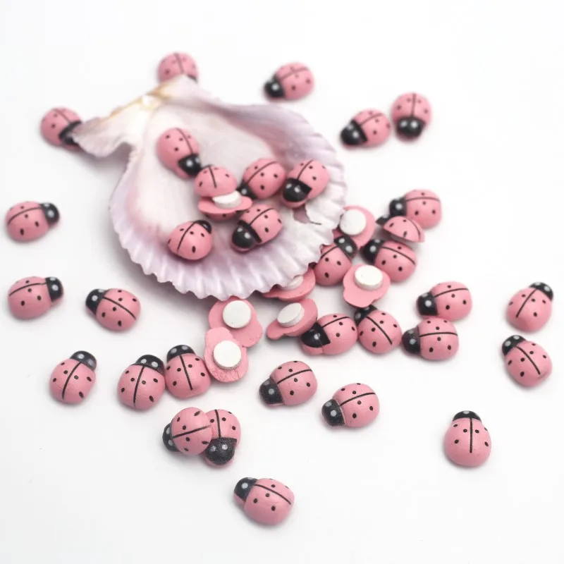 9*12Mm Rosa Coccinella In Legno Autoadesivo Patch Frigorifero Adesivo Da Parete Festa Di Nozze Decorazioni Per La Casa Regali Per Bambini Accessori Fa