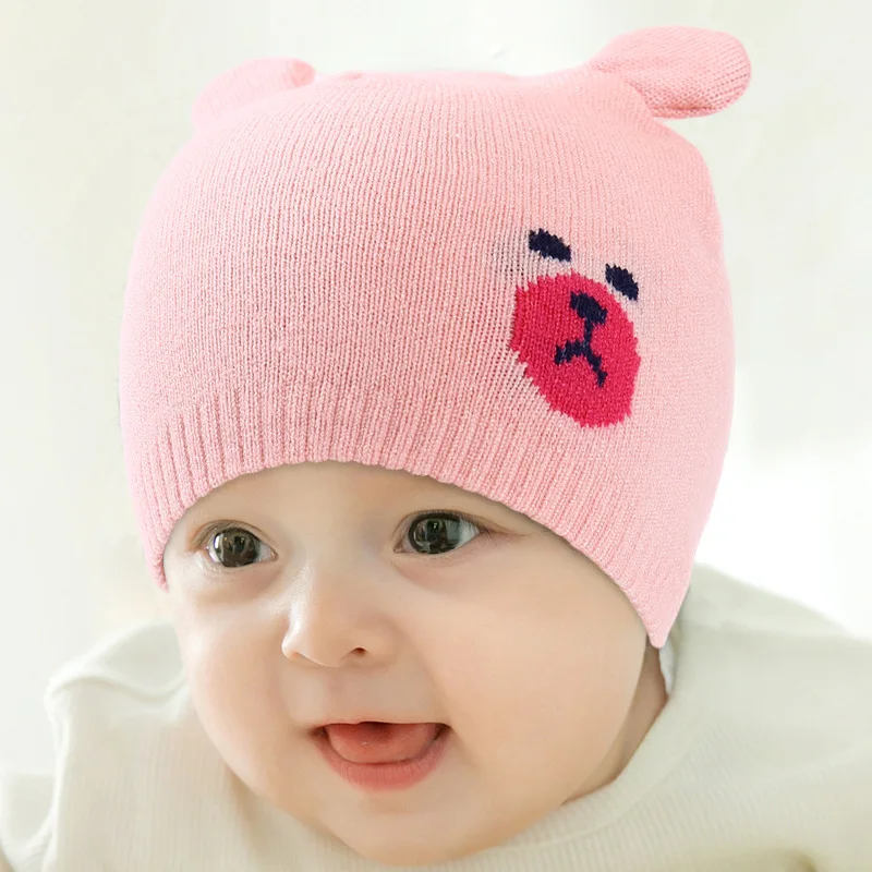 Hat Pink 2 шт./компл. модные шапки для новорожденных вязаная теплая медведь круглый машина Кепки защищает шапка с ушками для малышей Зимние Кепки s+ наборы с шарфом - Цвет: Hat Pink
