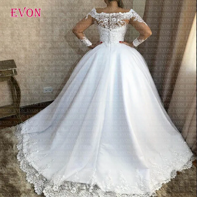 Vestido De Noiva/модное кружевное бальное платье принцессы с открытыми плечами, свадебные платья, свадебные платья с длинными рукавами, Robe De Mariee