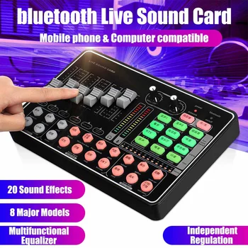 

Bluetooth Sound Card USB Headset Microphone Webcast Live Sound Card Interface External 20 Sound Effects for Home Studio Stage