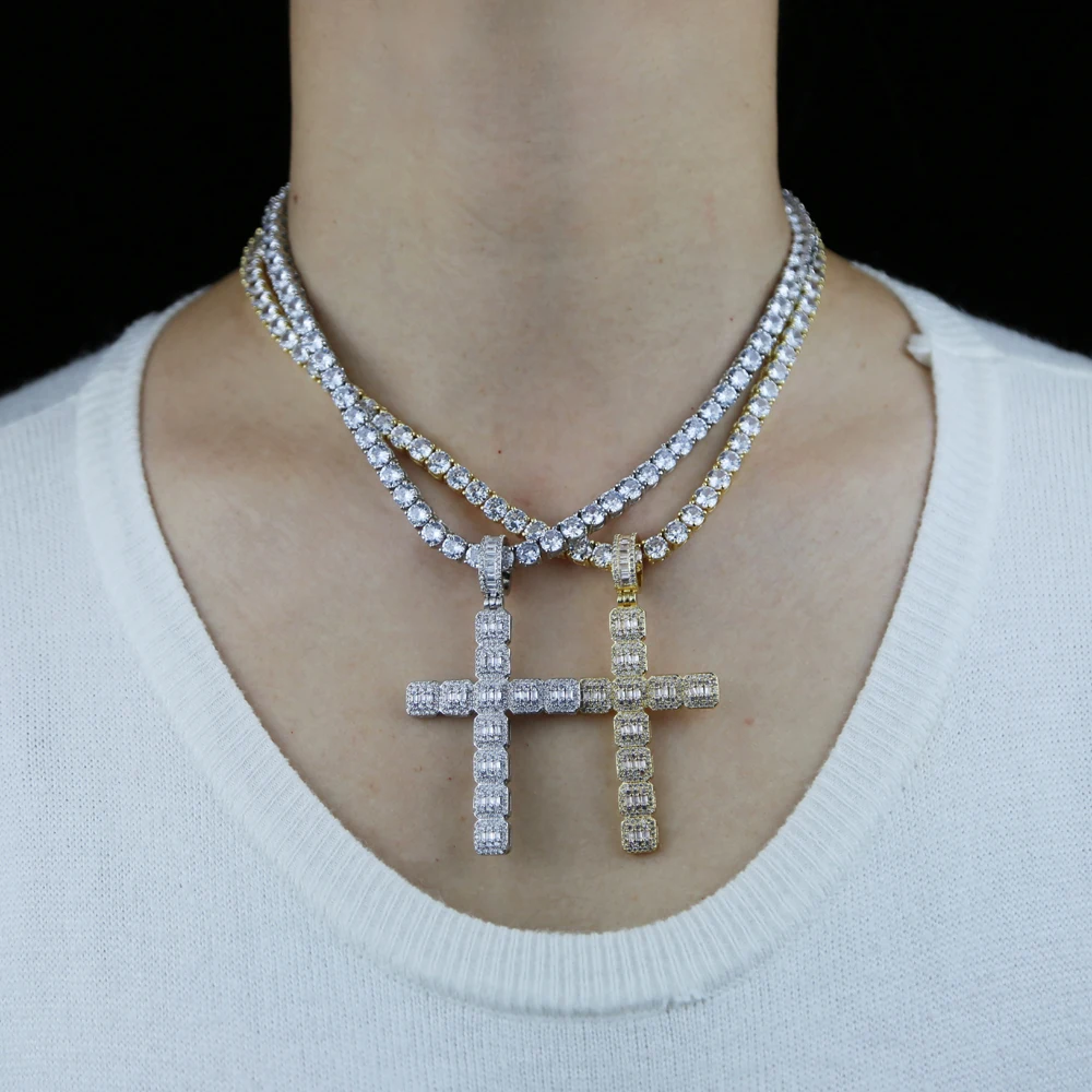 Wholesale Iced Out Bling Geometry 5A Cubic Zirconia Cross