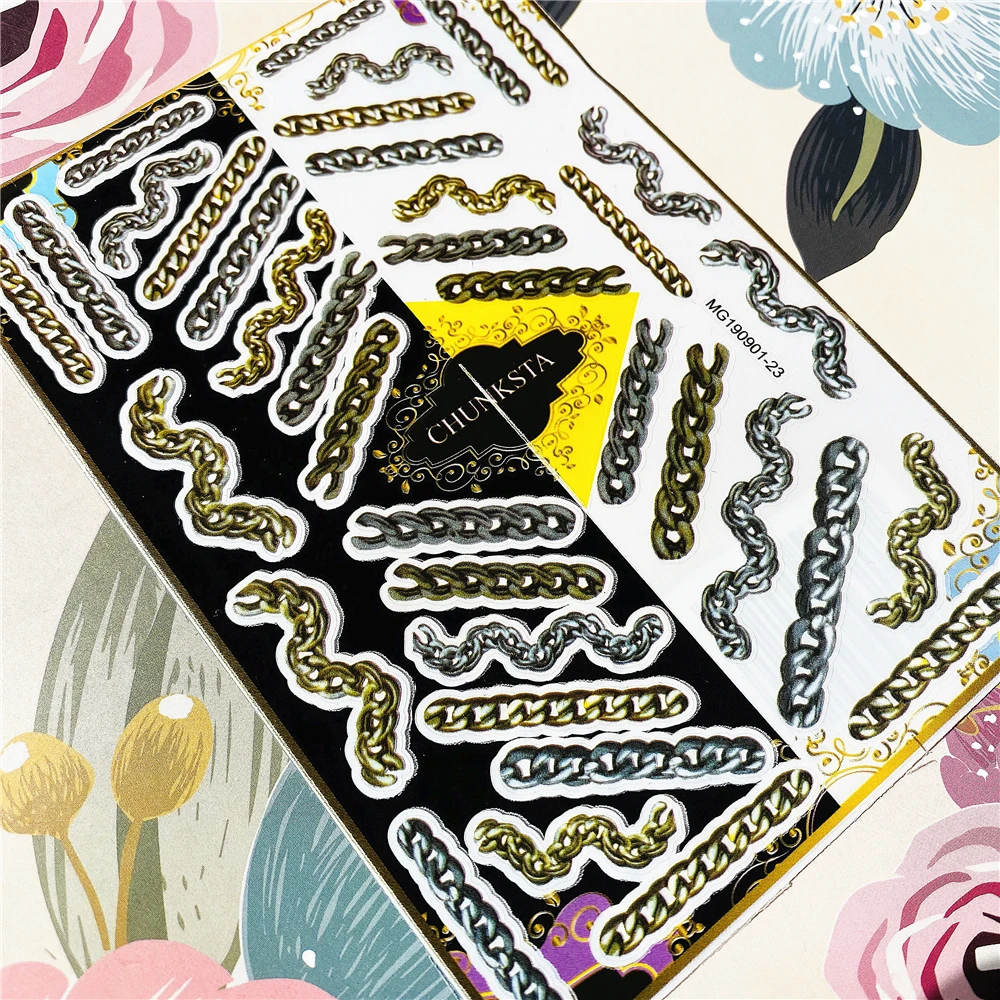 

MG190901-23 цветная грубая металлическая цепочка с 3D задняя клей для ногтей Наклейка для ногтей наклейки для ногтей украшение ногтей Маникюрный ...