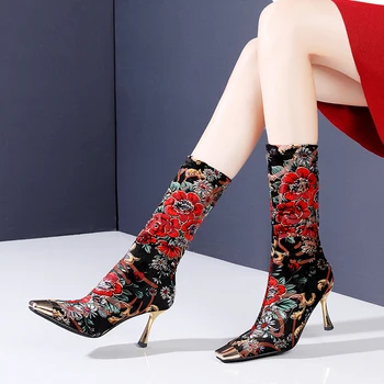 

Elegant Women Mid-Calf Boots 2020 Autumn Winter Newest Shoes Woman Wedding Party Round Toe High Heels Boots