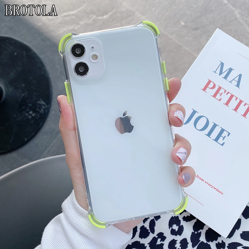 

Candy Color Four Corner Thicken Antifall Phone Case For Apple iPhone 12 Mini 11 Pro X XR XS Max 7 8 Plus Transparent Soft Cover