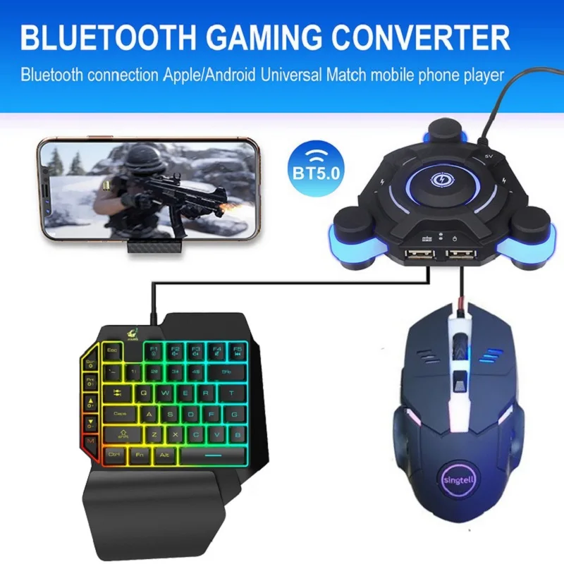 Gamepad Controller Bluetooth 5.0 Wired USB Converter Keyboard+Mouse Adapter for Android IOS for