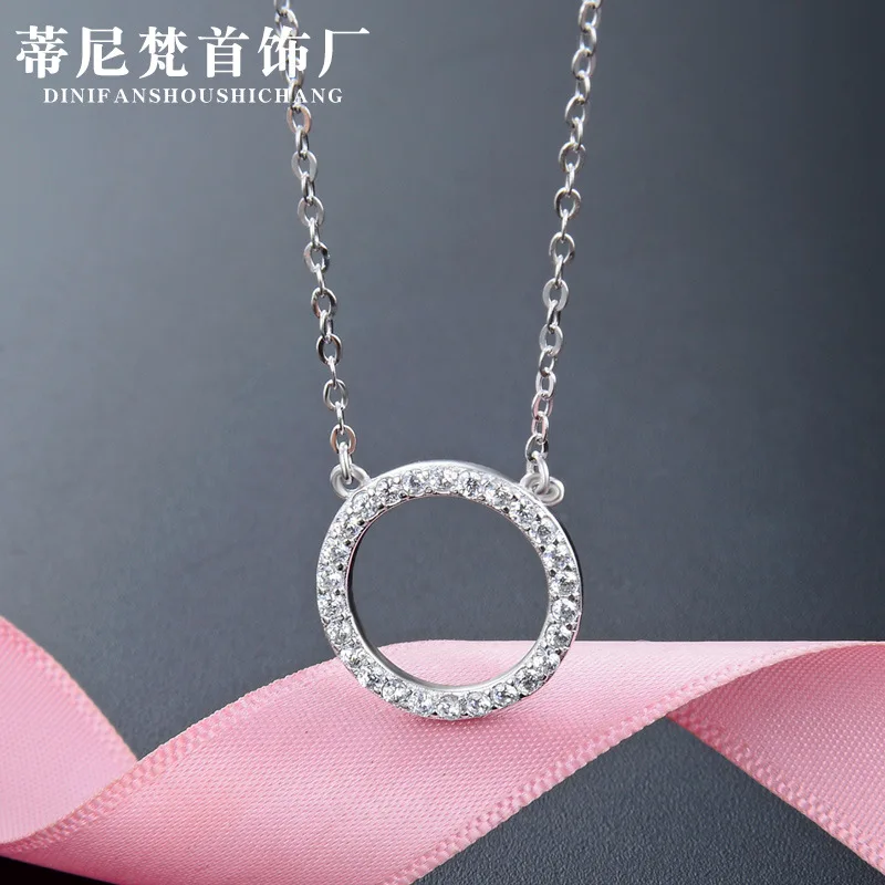

Korean-style Fashion Simple Necklace S925 Fine Silver Inlaid Zircon Cool Circle Necklace Minimalist Circular Ring Choker Women's