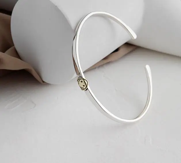 B STYLE SHANICE браслеты из стерлингового серебра 925 пробы ювелирные изделия серебряные браслеты и браслет для женщин INS индивидуальность простой смайлик сребрна брэнсолетка - Окраска металла: B STYLE