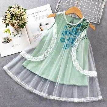 

Baby girl Lace Dresses Chinese style 2020 Kids Sleeveless printing dress for girls birthday Party Princess Clothing2 4 5 6 7year