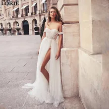 LORIE свадебное платье трапециевидной формы с высоким разрезом, кружевное платье невесты с открытыми плечами, Vestidos de novia, открытая спина, бохо, свадебные платья невесты