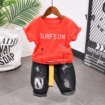 

2pcs Baby Boy Clothing Set Cotton Baby Girl Clothing Set Summer Baby Boy Clothes Cartoon T--shirt and denim shorts boys set
