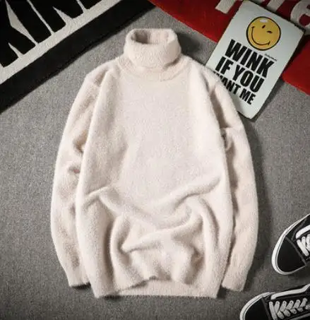 Beige Кашемировый свитер с воротником под горло из искусственной норки, мужской джемпер, Осень-зима, мужской свитер sueter hombre, пуловер и свитер для мужчин - Цвет: Beige