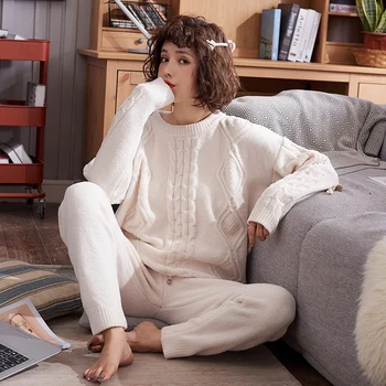 

Women's Pajamas Autumn/winter Chenille Fashion Round colla Simple Casual Sports Wide-leg Pants Sleepwear Home Wear Warm Pajamas