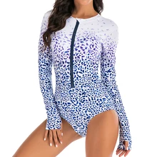 Женский цельный купальник на молнии с длинным рукавом и принтом, купальник для серфинга, Рашгард UPF50+ S-2XL