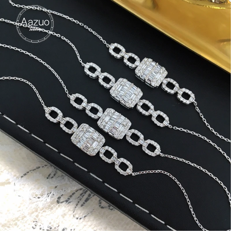 

Aazuo Real 18K Pure Solid White Gold Real Diamonds 0.5ct Square Bracelet For Woman Upscale Trendy Wedding Engagement Party Au750