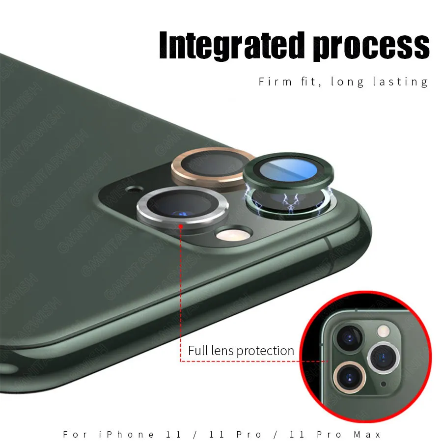 Новое поступление, камера-объектив защитный чехол с металлическим кольцом для iPhone 11 Pro Max Защита объектива камеры Полный чехол+ стекло объектива