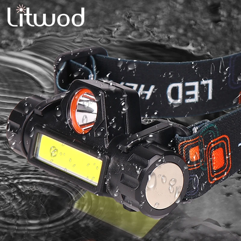 Налобный фонарь Litwod XPE + COB с зарядкой от USB 2 режима магнитный водонепроницаемый