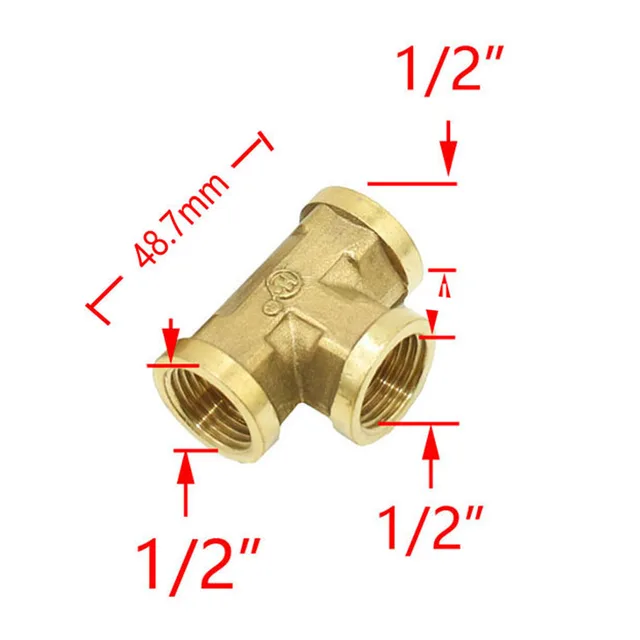 T-Alakú 1/2 3/4 Hüvelykes Rézfém Menetes Vízcső Csatlakozó Sárgaréz Hím Női Póló Csatlakozók Keresztvíz-Elosztó - Image 5