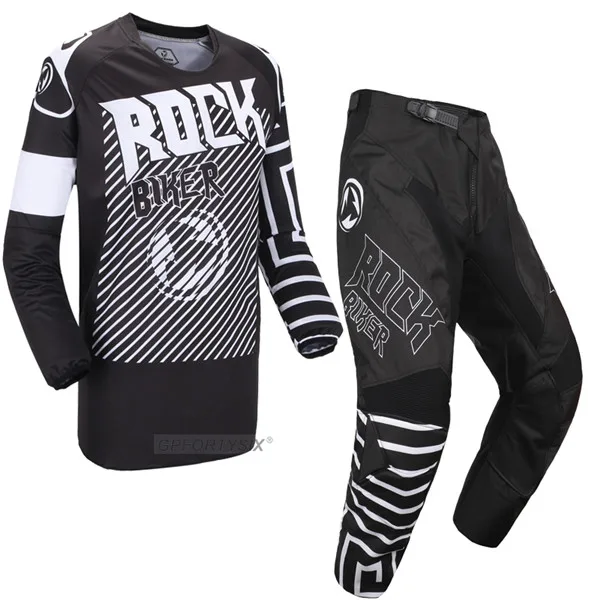 ROCK BIKER, новинка, футболка для мотокросса и штаны, с длинным рукавом, гоночные рубашки, костюм для мотокросса, мотоцикла, грязи, езды на велосипеде, комбо, S-XXL - Цвет: Черный