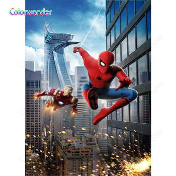 

Spider Man Avengers Iron Man Backdrop Baby Shower Children Birthday Party Decor Background Banner Vinyl Studio Props Photo Booth