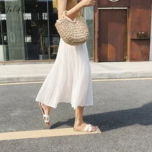 Весенние женские плиссированные белые юбки средней длины с высокой талией, женская одежда, элегантная трапециевидная длинная юбка до середины икры, повседневная Праздничная новая